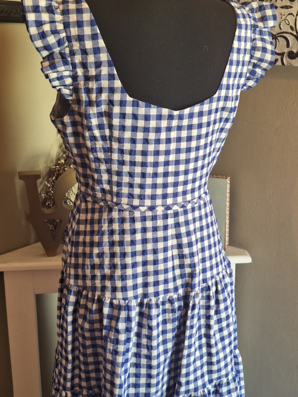 Farm Girl Kate Spade Blue and White Gingham Ruffle Dress Sz 8 - Picture 6 of 16